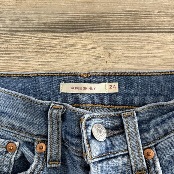Levi’s Wedgie Skinny Distressed Button Fly Jeans Women’s 24 Blue High Rise - Picture 4 of 7